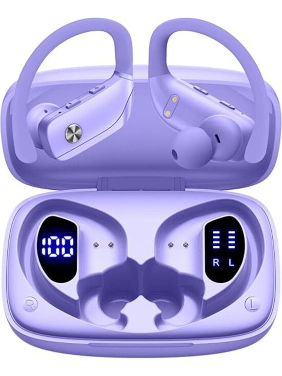 Other - Purple Wireless Earbuds Bluetooth LED Display Ear-hooks Built-in Mic Headset
